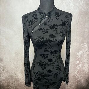 Elegant Black Floral Dress from NEWPINK
